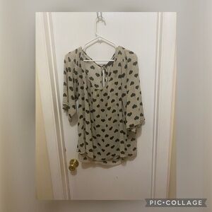HeartSoul Black and Tan Tie Front Blouse Relaxed Fit